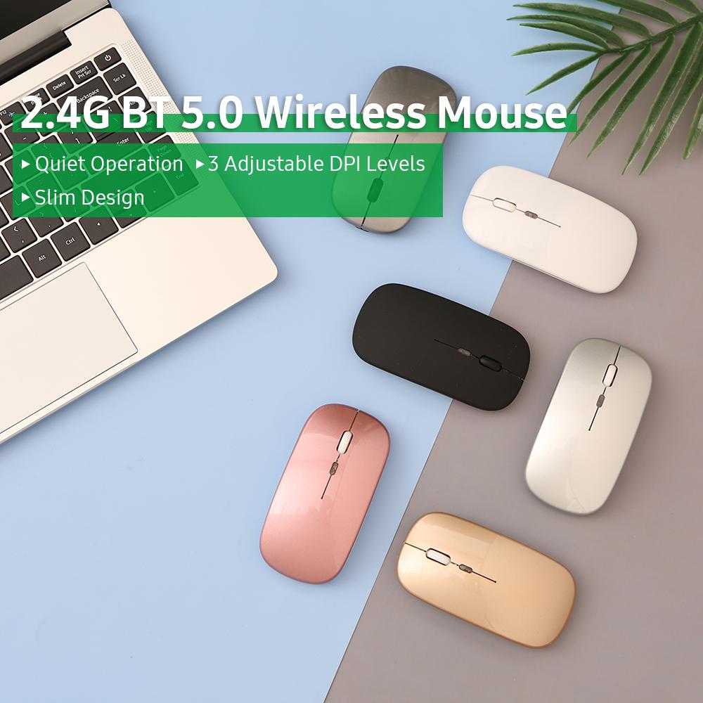 2.4G BT 5.0 Беспроводная тонкая перезаряжаемая мышь с меньшим уровнем шума, 3 регулируемых разрешения, 7-цветный дыхательный светильник