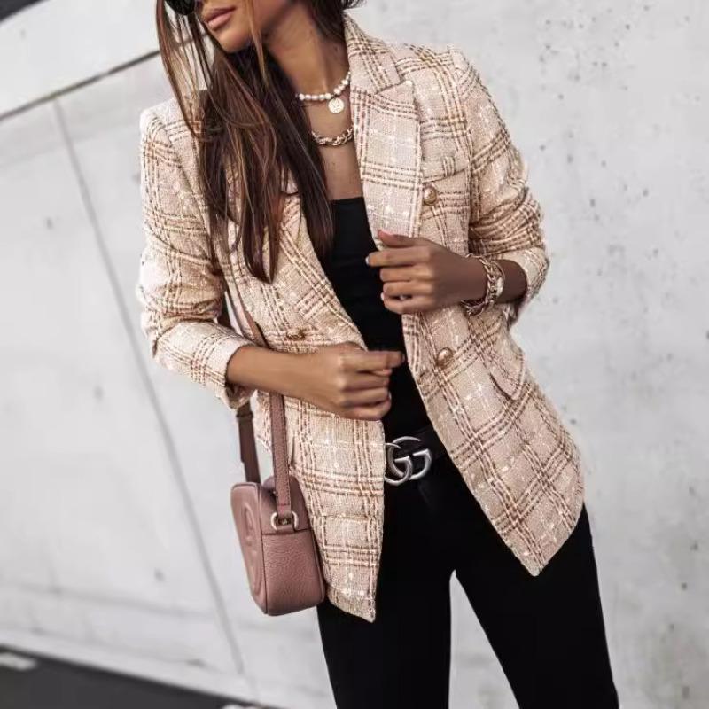 Осень и зима Новая женская одежда Популярный костюм с длинными рукавами Двубортный принтованный пиджак