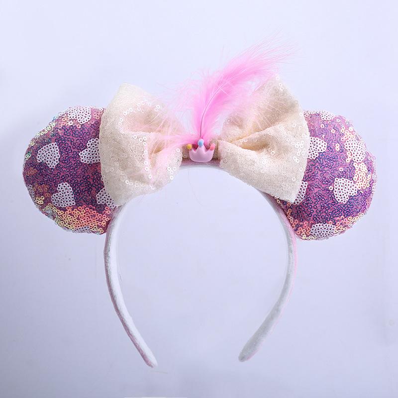 Sequin Mouse Ears Headband with Bow Snowflake Glitter Hair Hoop Cute Party Hair Accessory for Kids Women