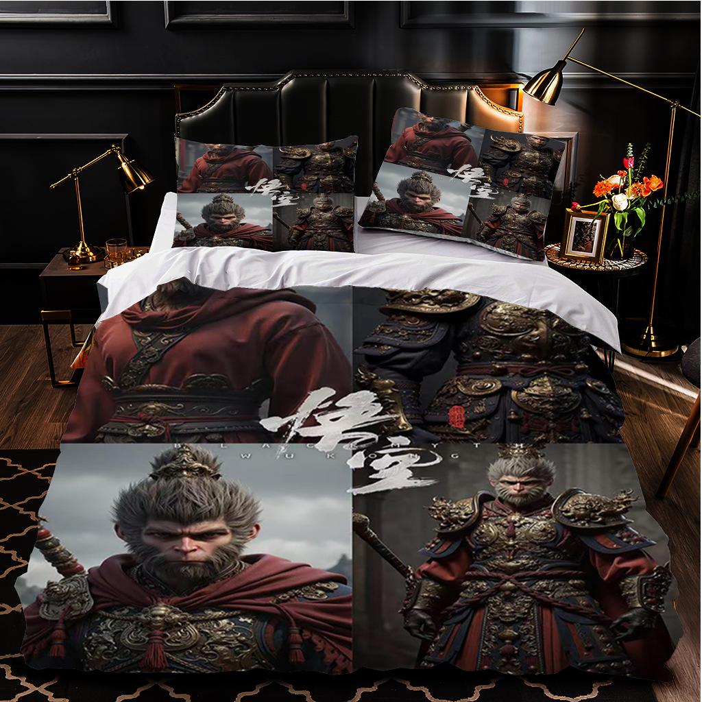 Игровой Сериал Black Myth Wukong 3D Цифровая Печать Трех peças Комплект, Популярный Трех peças Постельное Белье