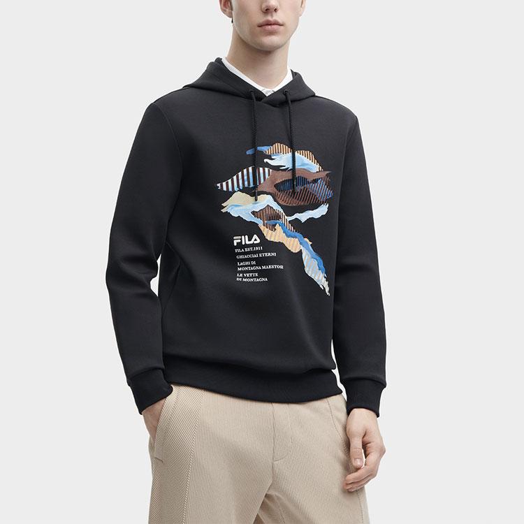 Fila Толстовка с капюшоном с принтом букв серии Heritage Мужские толстовки Черный F11M348207F-BK