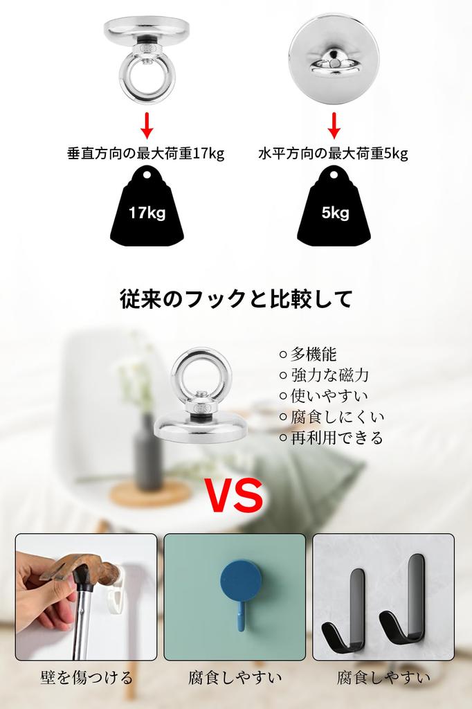 Сверхпрочные магнитные крючки YESCUT грузоподъемностью 17 кг, 25 мм, из нержавеющей стали 304, прочные, съемные, для наружного и настенного монтажа, набор из (Набор 4), Емкость,