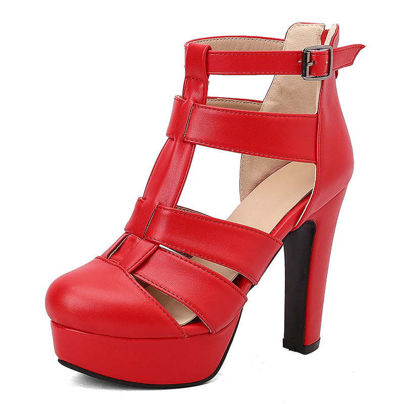 Женские босоножки на высоком каблуке весна и лето новые в европейском и американском стиле водонепроницаемые римские сандалии на толстом каблуке большого размера