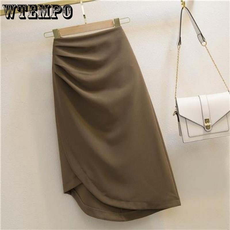 Женская весенне-летняя шикарная нерегулярная плиссированная полуюбка средней длины 2023, простая тонкая юбка на бедрах с высокой талией