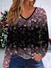 Модная повседневная женская футболка с V-образным вырезом и длинными рукавами с 3D-принтом цветов - Одежда для новогодней вечеринки, праздничный подарок