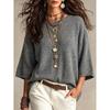 2026 Fall Womens Solid Knit Sweater Loose Oversized Sleeve Round Neck Casual Outerwear