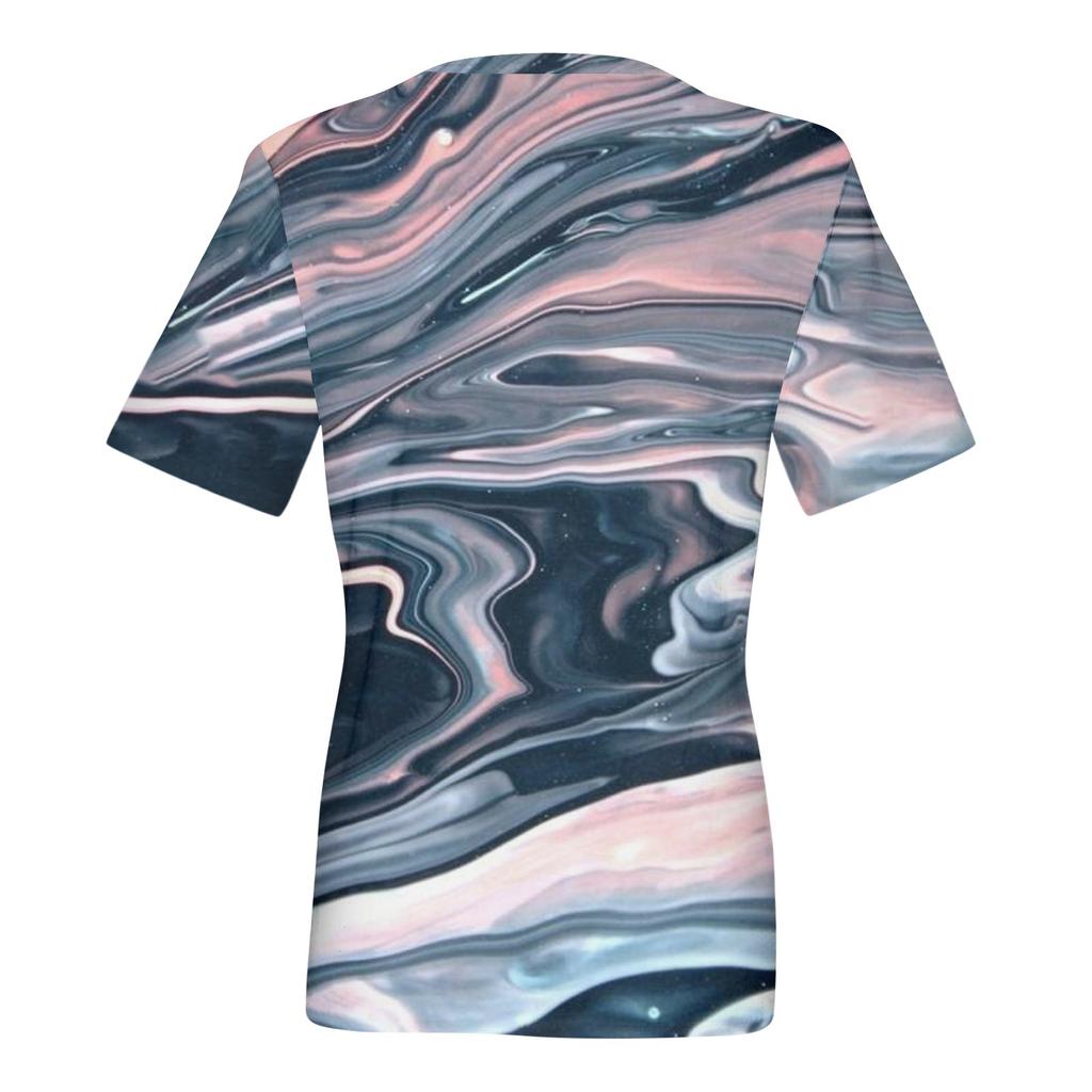 Women's Fashion Casual Printed V-Neck Short Sleeve Top Blouse