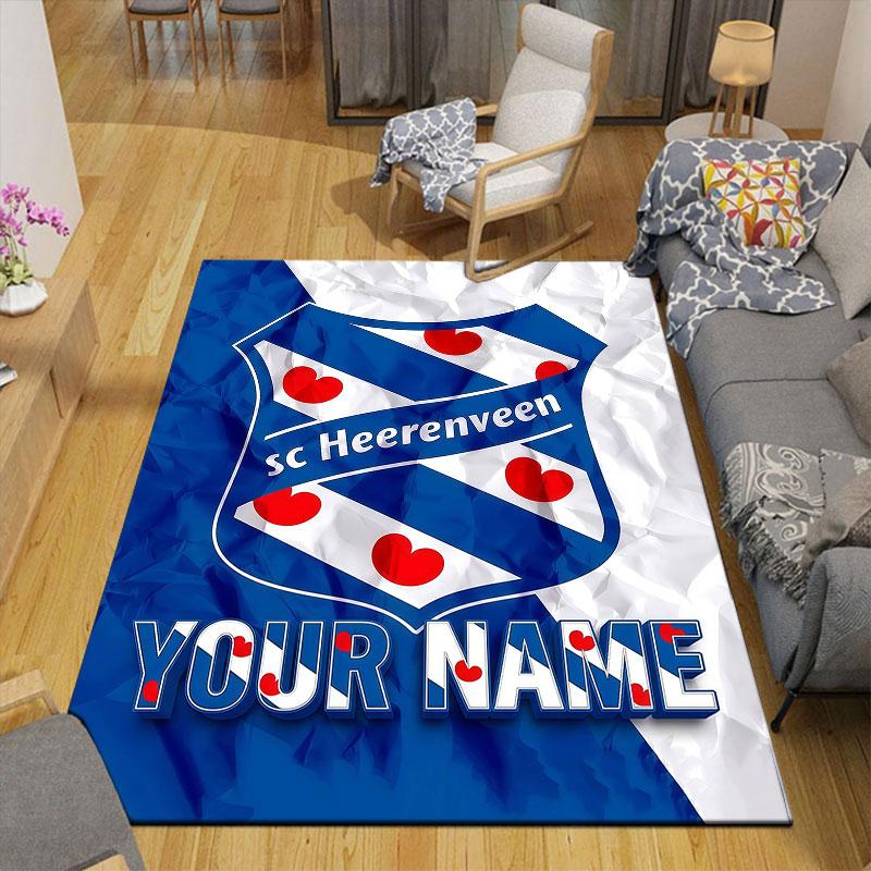 Custom Name,SC Heerenveen Home Sofa Decoration for Living Room & Bedroom, Non‑Slip Play Flannel Floor Mat for Game Room