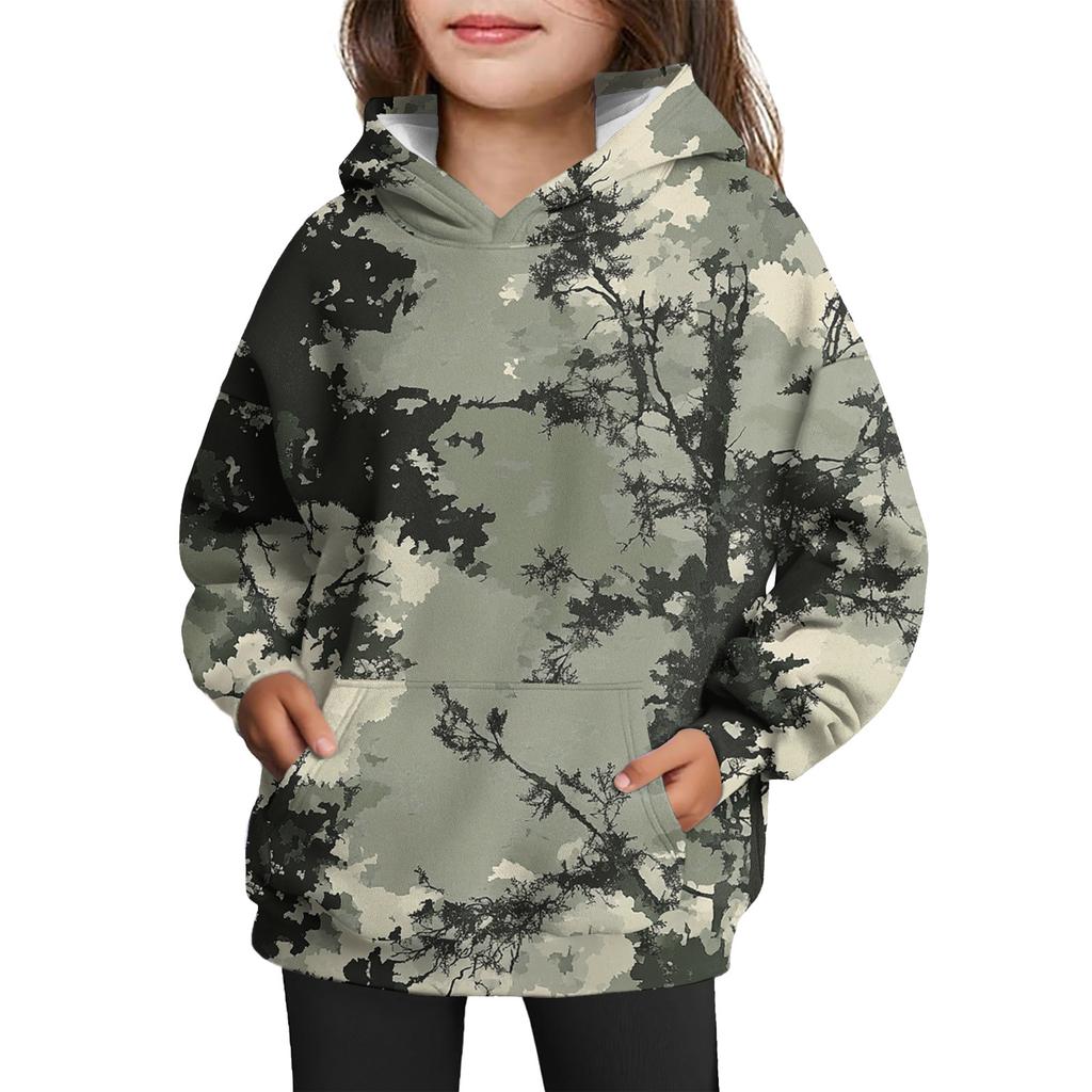 Girls' Hooded Tie- Sweatshirt - Pullover Print Top