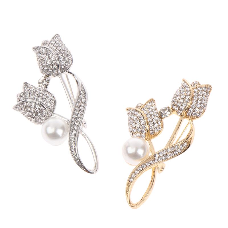 1Pc Brooch Rhinestone Tulip Flower Brooch Anti-glare Suit Brooch Collar Pin Jewelry