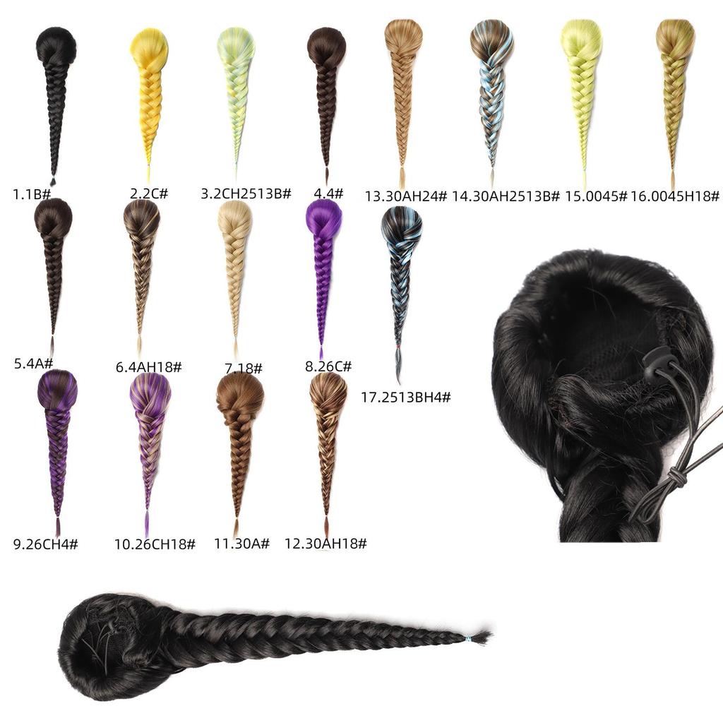 Jeedou Ponytails Hair Braided Plaited Fishtail Fishbone Drawstring Ponytail Extension Rainbow Colorful Chignon Hairpiece