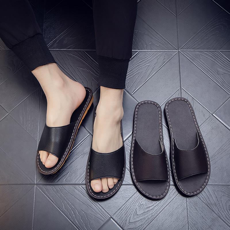 Модные женские домашние тапочки из натуральной кожи