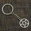 Fashion 30mm Key Ring Metal Key Chain Keychain Jewelry Antique Silver Color Plated Star Pentagram 24x24mm Pendant