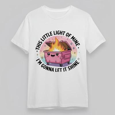 Женская футболка большого размера, мягкая, трендовая, классическая, с графикой улыбающейся мусорной корзины и огня