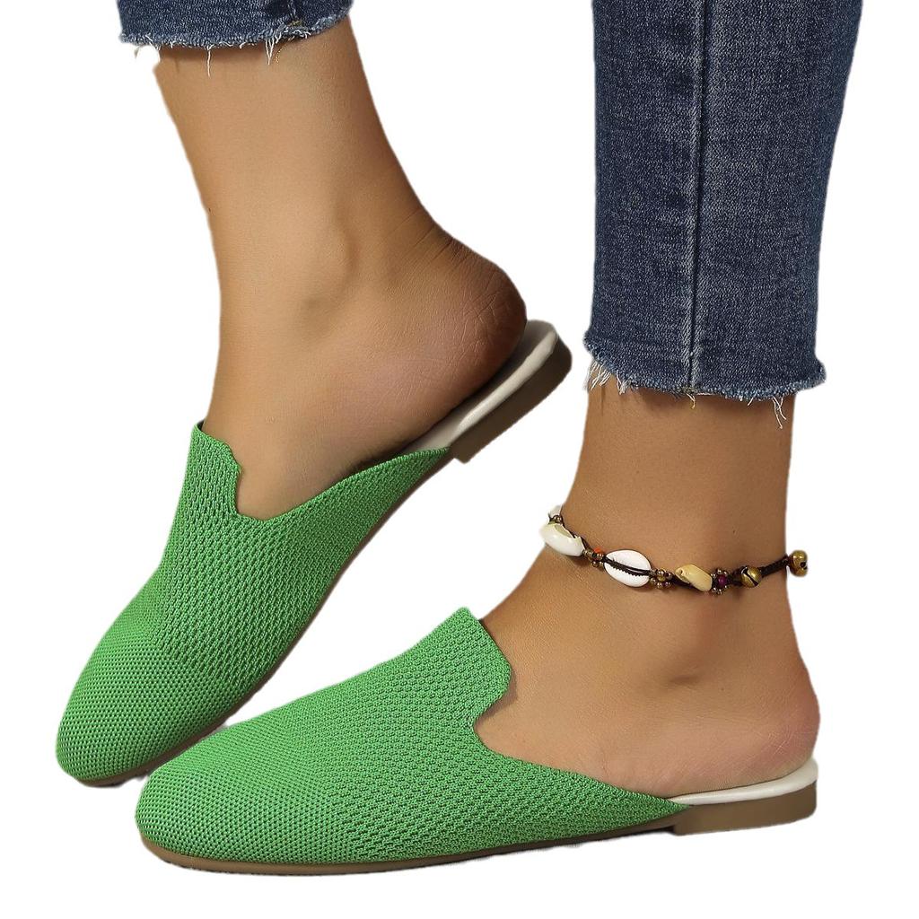 2025 мода популярная новая однотонная круглая головка большого размера с одной педалью повседневная плоская подошва женская дрэг