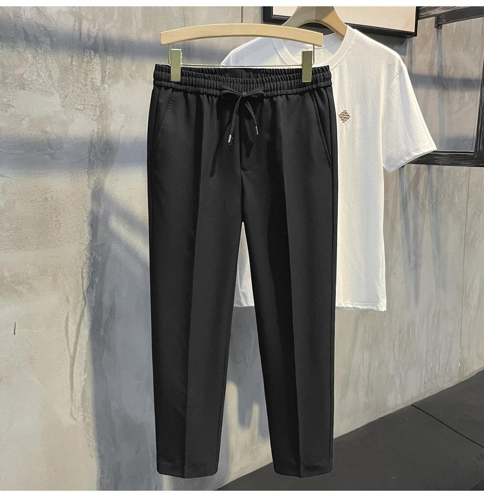 2024 Мужские повседневные брюки с эластичной талией в корейском стиле с девятью точками — ретро-тренд в британском стиле без утюга