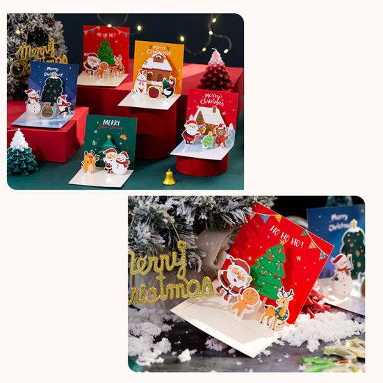 1 компл. Рождественская поздравительная открытка с Санта-Снеговиком и милым мультяшным принтом Клауса и лося, Рождественская открытка для