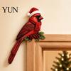 Christmas Tree Bird Ornament Wooden Door Topper, Cute Corner Statue, Woodland Animal Frame Red Art Sign for Winter Holiday Home Wall Window