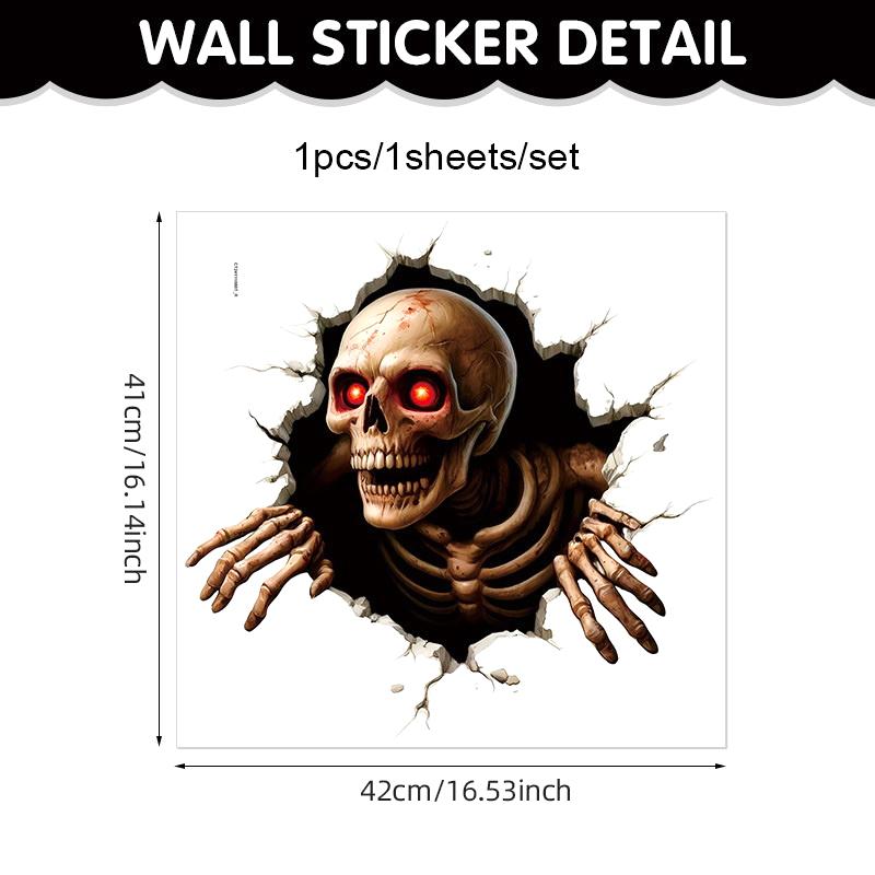 Halloween Wall Stickers 3D Effect Broken Wall Zombies Broken Wall Floor Stickers Pvc Self-Adhesive Bedroom Living Room Horror
