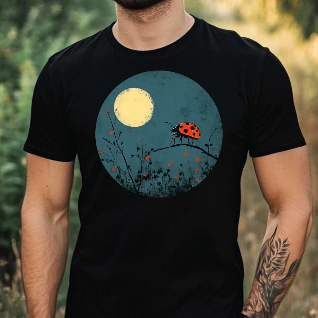 T-Shirt Herren Marienkäfer im Mondlicht Motiv Baumwolle Größe XS bis 5XL