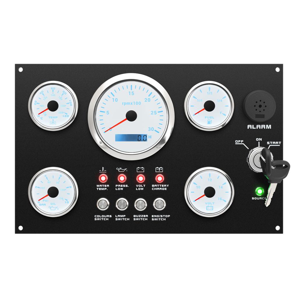 5 Gauge Set Instrument Dash Panel 85mm Tachometer +52mm Fuel Level Gauge Oil Pressure Meter Water Temp Voltmeter for 12V Custom