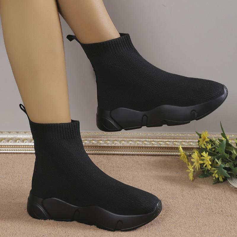 Обувь Женская Большого Размера Модная Зимняя Короткая Труба Плоские Носки Ботинки Круглый Носок Средний Каблук Слипоны Кроссовки для Женщин Вулканизированная Обувь