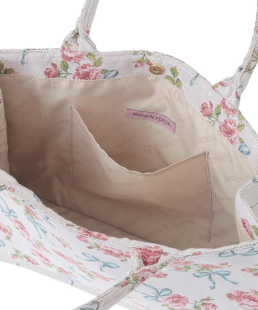 Женская квадратная сумка-тоут Maison de Fleur с гобеленовым рисунком и розовой лентой, цвет: кремово-белый