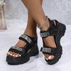 Women's Summer Rhinestone Platform Wedge Sandals Casual Sports Beach Shoes Comfortable Soft Bottom Adjustable Closure