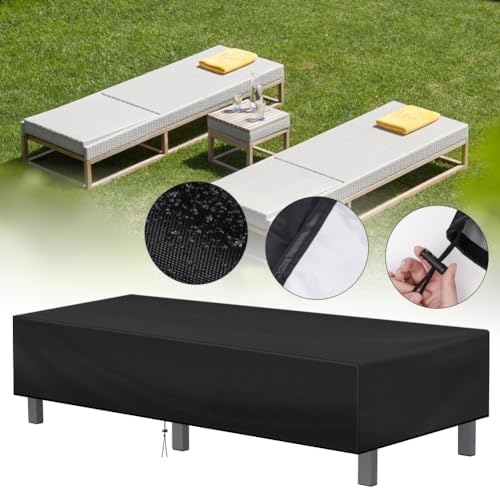 AOOWU Garden Lounge Chair Cover 200x70x30cm Waterproof UV Resistant Heavy Duty Oxford Fabric Windproof Tear Resistant Outdoor Sun Lounger Protector