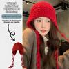 Sweet Handmade Autumn Winter Knitted Beanies Hat Wool Warm Ear Protection Hat Windproof Tassel Pullover Hat