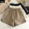 Drawstring with High Waist Elastic Double Pocket Casual Shorts Women's Summer New Thin Wear Wide Leg Running Hot Pants