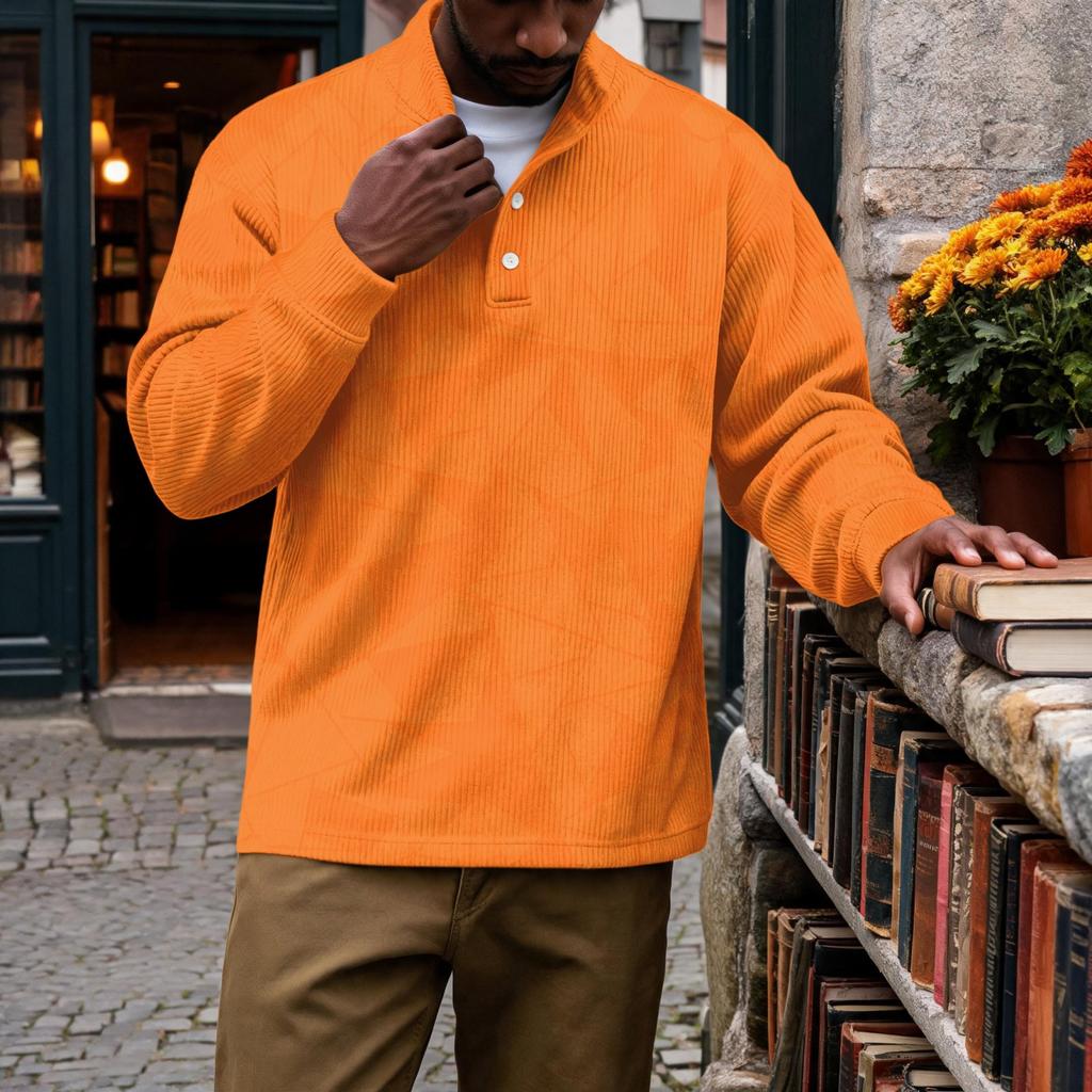 Мужской винтажный вельветовый пуловер с принтом, на молнии quarter-zip, с воротником-стойкой и карманом, с длинным рукавом, повседневная футболка