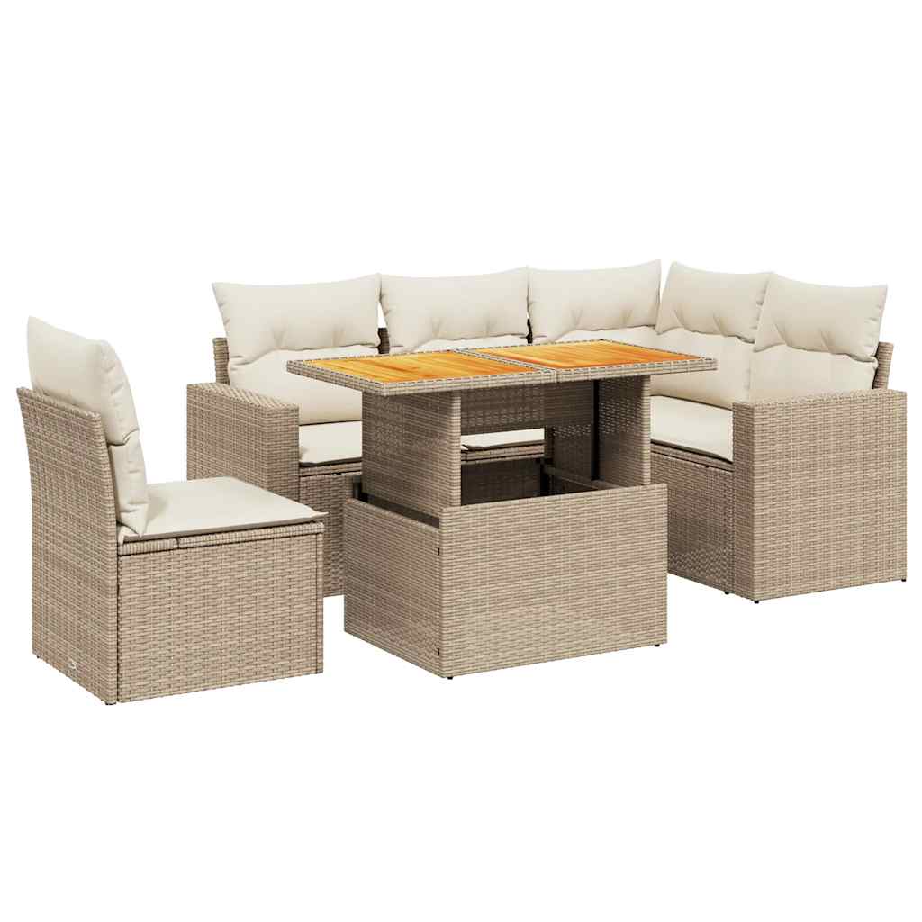 6 piece Garden Sofa Set with Cushions Beige Poly Rattan