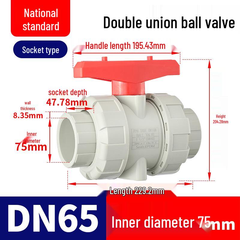 Rongsheng PPH High-Temperature Resistant Double Union Ball Valve, Hot Melt Socket PPR Water Valve DN25 DN50.