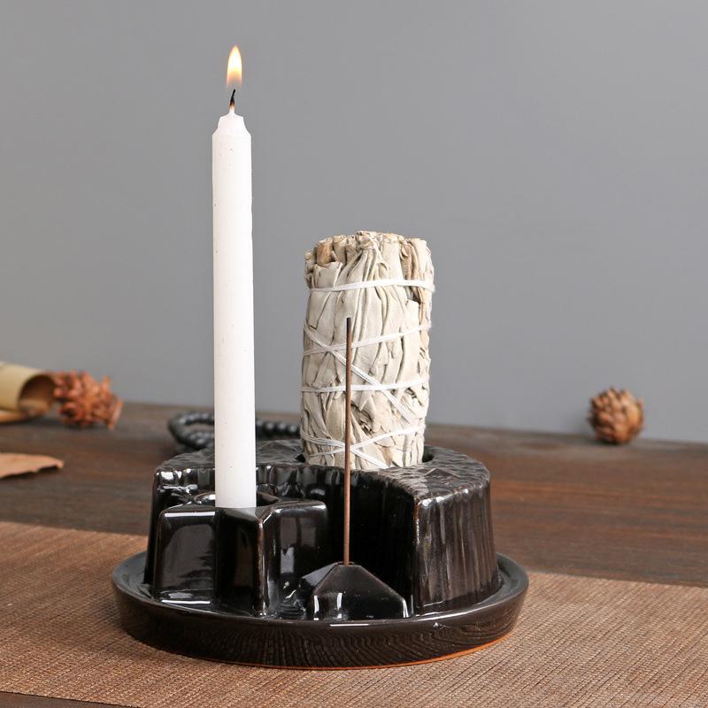 Набор для чая из воска, подсвечник Ambiance Holy Wood, поднос с орнаментом, украшение Sage