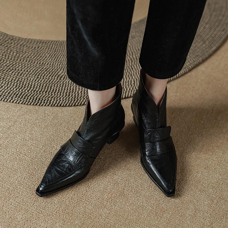 2024 Retro Women Ankle Boots Genuine Leather Quality Autumn Winter  Pointe Toe Thin High Heels Elegant Office Lady Boots Woman