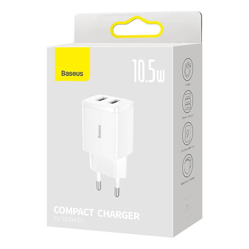 Ładowarka Sieciowa Baseus Compact Quick Charger, 2X Usb, 10.5W (Biała)