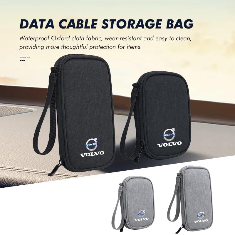 Car Data Cable Storage Bag Waterproof Organizer Box For Volvo C60 V40 C30 V70 V50 V90 XC40 XC90 SC60 190h XC S80 S90 R S60 V60 KT4