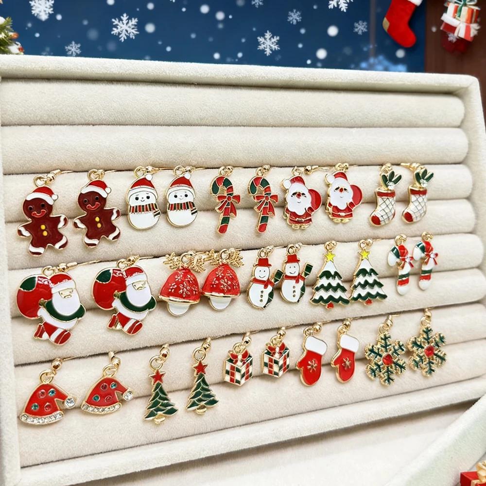 Xiaomi 30PCS Women's Fashion Christmas Earring Set, Gingerbread Man Snowflake Christmas Tree Exquisite Drip Oil Pendant Earrings