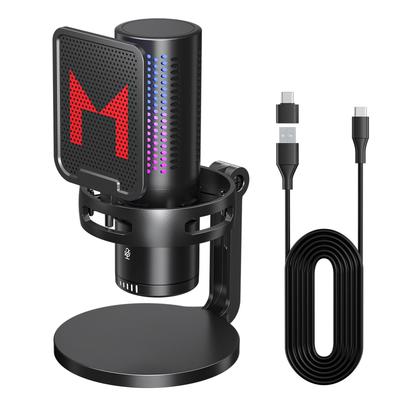 Игровой микрофон Mankiw Condenser для Plug Shock Pop RGB USB-кабель для и Совместим с и Гарантия ПК, Отключение звука одним касанием, и Воспроизведение, Встроенное крепление,