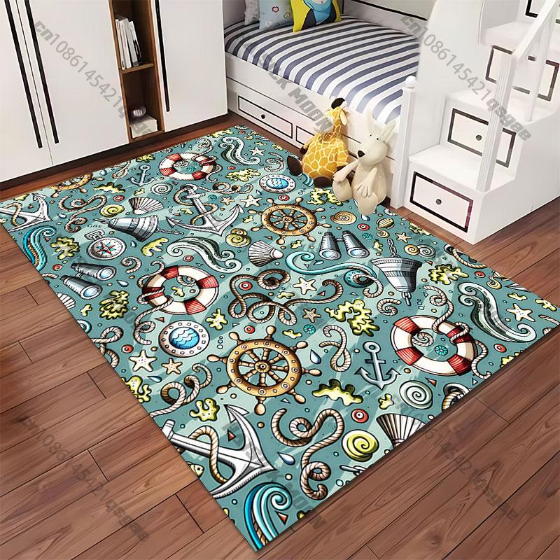 Nautical themed decorative pattern carpet Yoga living room room decor children's crawling mat doormat area rug games mat