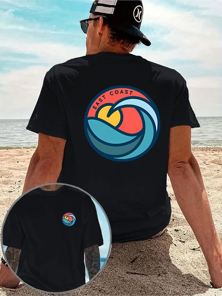 2026 Summer Unisex East Coast Wave Print Tshirt Double Sided Graphic Beach Vacation Casual Unisexs And Unisexs Short Sleeve Tee