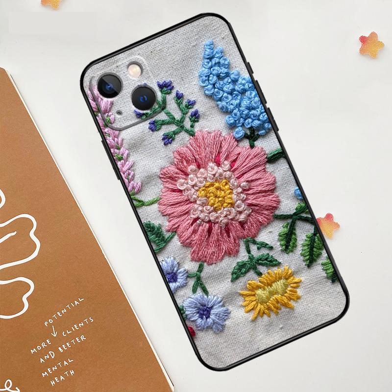 Вышивка Цветами Чехол для Телефона Для iPhone 11 12 13 14 15 16 Pro Max Mini XS Max X XR Plus Чехол Coque