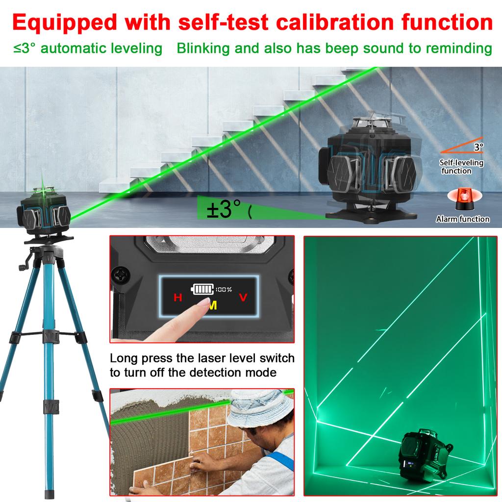 Многофункциональный 16-линейный лазерный уровень 3 градуса Самовыравнивающаяся машина Перезаряжаемая литиевая батарея для выравнивания