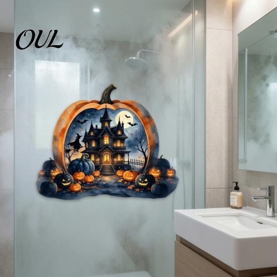 Creative Halloween Window Scenes Pumpkin Haunted House Static Stickers, Waterproof PVC Castle Removable Glass Wall Clings Decals, for Home Holiday