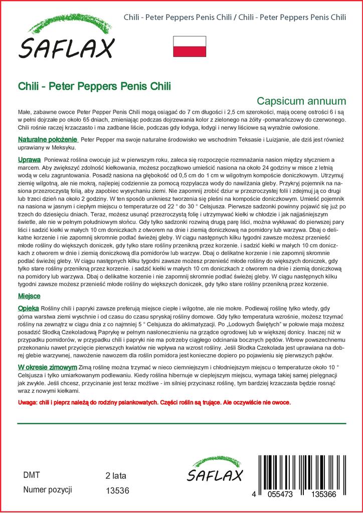 SAFLAX Garden in the Bag - Чили - Peter Peppers Penis Chili - 10 семян - С субстратом в подходящем пакете - Capsicum annuum