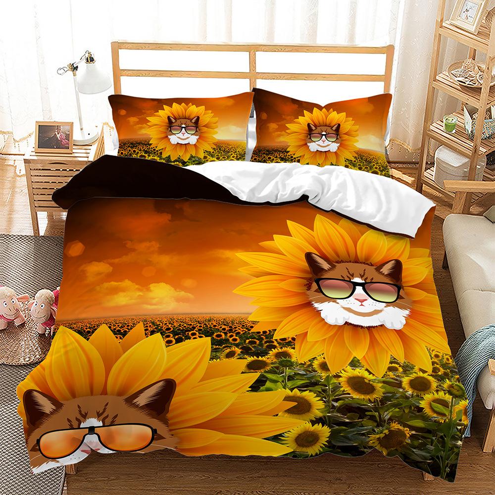 Bed Three-Piece Sunflower Flower Small Fresh 3D Digital Printing Kit Two-Piece Set