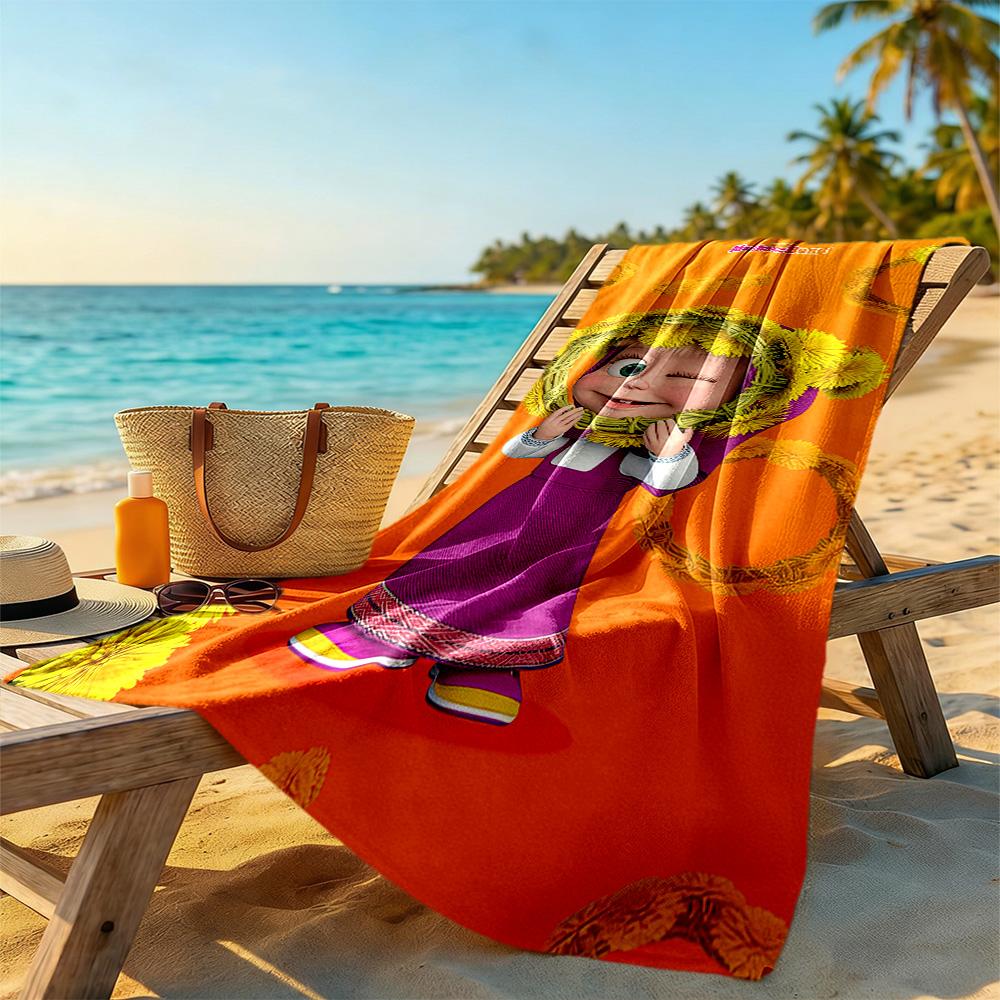 Masha Bear Beach Towel Soft Durable Quick-Dry Comfortable Lightweight Perfect for Traveling Yoga Camping and Swimming