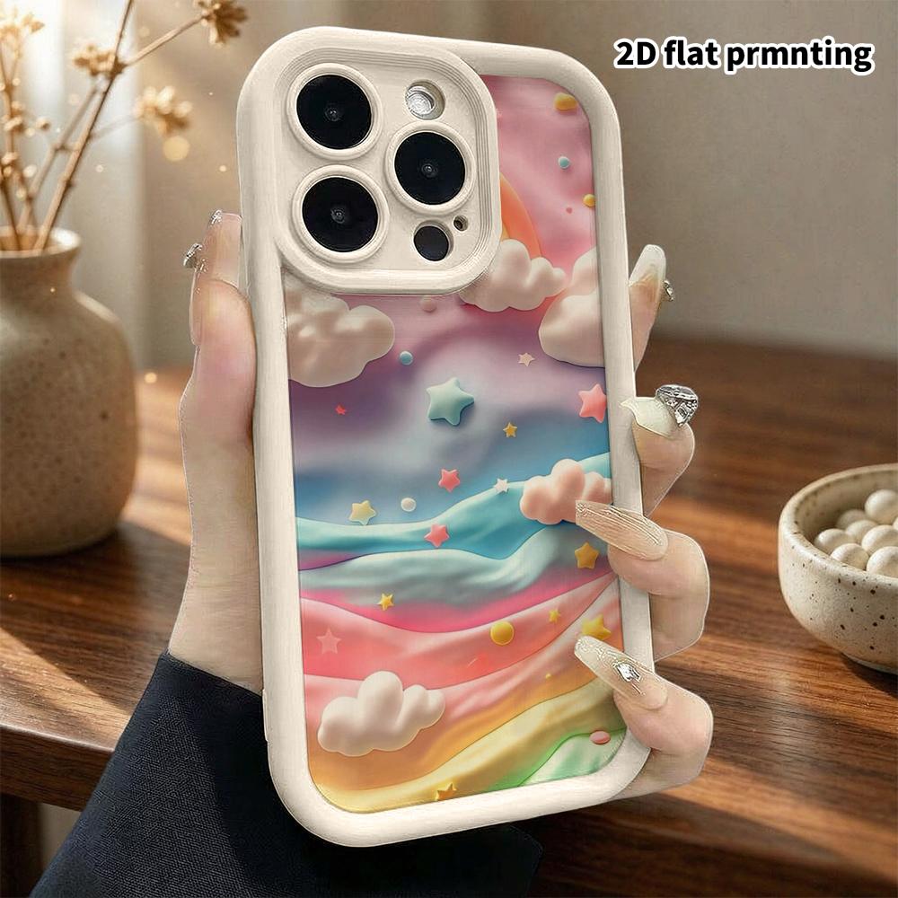 Phone Case: 2D flat design suitable for iPhone 18 17 16 15 14 13 Pro stepped protective case, colorful wavy clouds, Christmas and Halloween gift