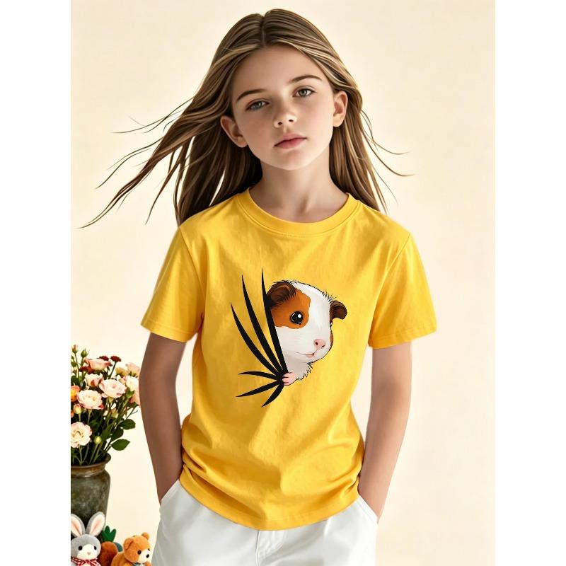 European sizes Girls' Casual Fashion Trendy Short-Sleeve Round-Neck T-Shirt, a Comfortable Top for Leisure. Features a Stylish, Trendy Print.